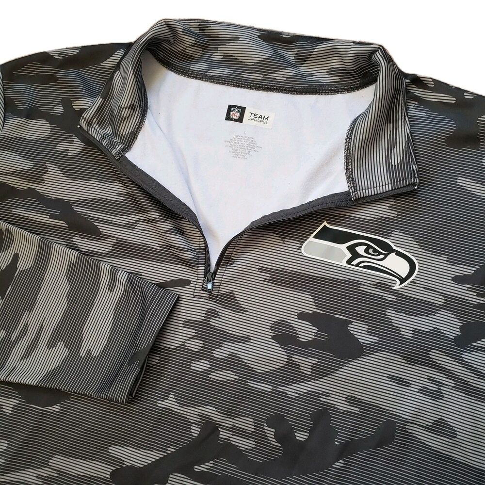 NFL Team Apparel Seattle Seahawks Sz Large Mens Gray Camouflage Quarter Zip 1/4